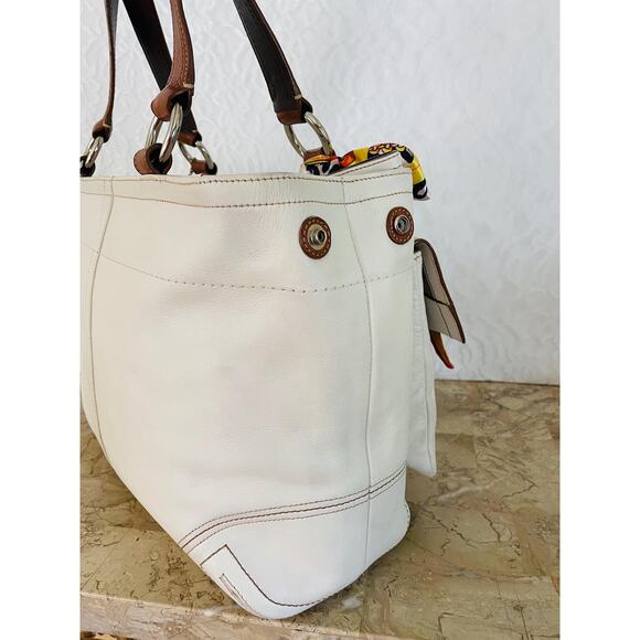Coach LARGE F06468 WHITE/brown Leather Soho Double Front Pocket Shoulder Bag - Picture 5 of 10